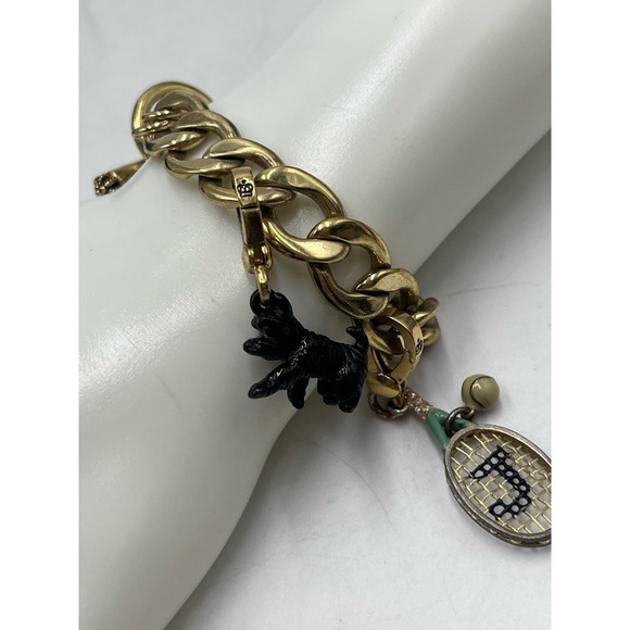 Juicy Couture Puffed Tennis Racquet Scottie Dog Heart Toggle Gold Tone Bracelet - Picture 13 of 14